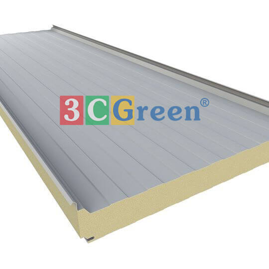 Tấm Panel PU cách nhiệt 3CGreen - Lõi Polyurethane tỷ trọng 40kg/m³, độ dày 100mm, khả năng cách nhiệt vượt trội