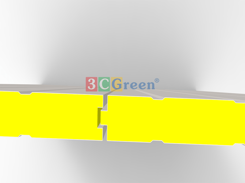 Ảnh 3D sản phẩm thể hiện lớp lõi và ngàm liên kết âm dương trong báo giá Panel PU dày 50mm tỷ trọng 40kg/m3