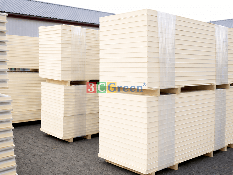 Hình ảnh thực tế mẫu sản phẩm kèm báo giá Panel PU dày 50mm tỷ trọng 40kg/m3 tại kho 3CGreen