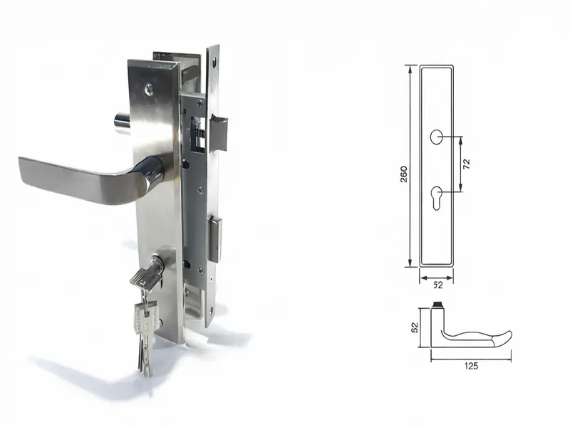 Khóa cửa tay gạt Inox MZ16-304C - phụ kiện cho cửa kính chống cháy